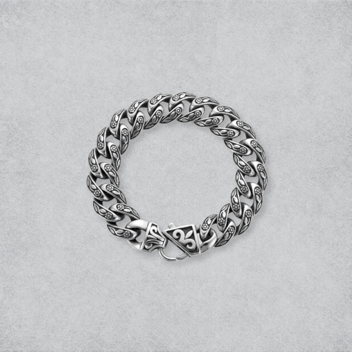 Floral Engraved Silver Link Bracelet | Vintage Statement Bracelet
