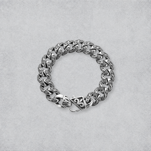 Floral Engraved Silver Link Bracelet | Vintage Statement Bracelet