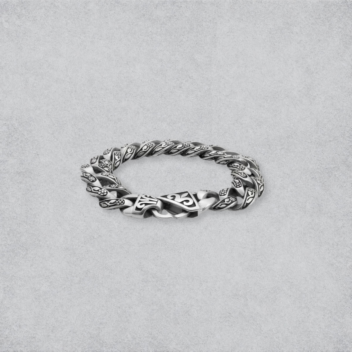 Floral Engraved Silver Link Bracelet | Vintage Statement Bracelet