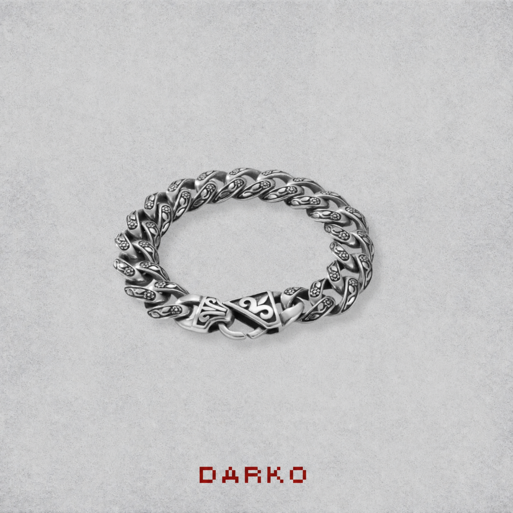 Floral Engraved Silver Link Bracelet | Vintage Statement Bracelet